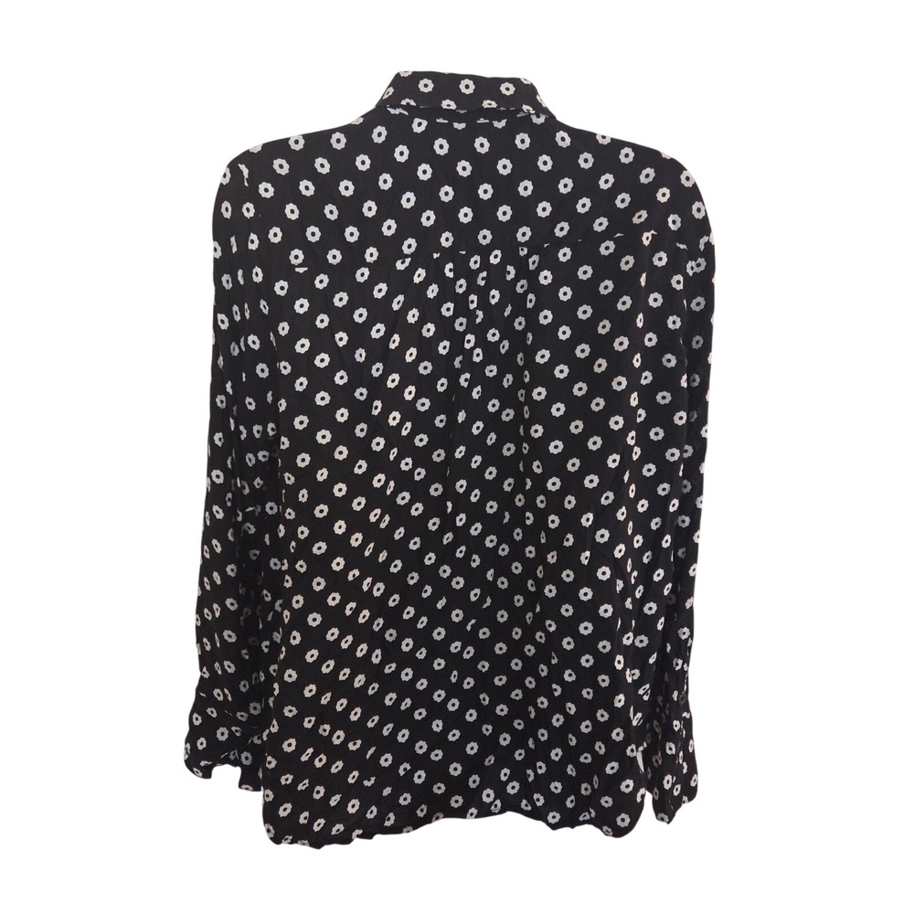 Maeve Anthropologie Black White Floral Ruffle Button Down Blouse Top Size 12 - Picture 7 of 8